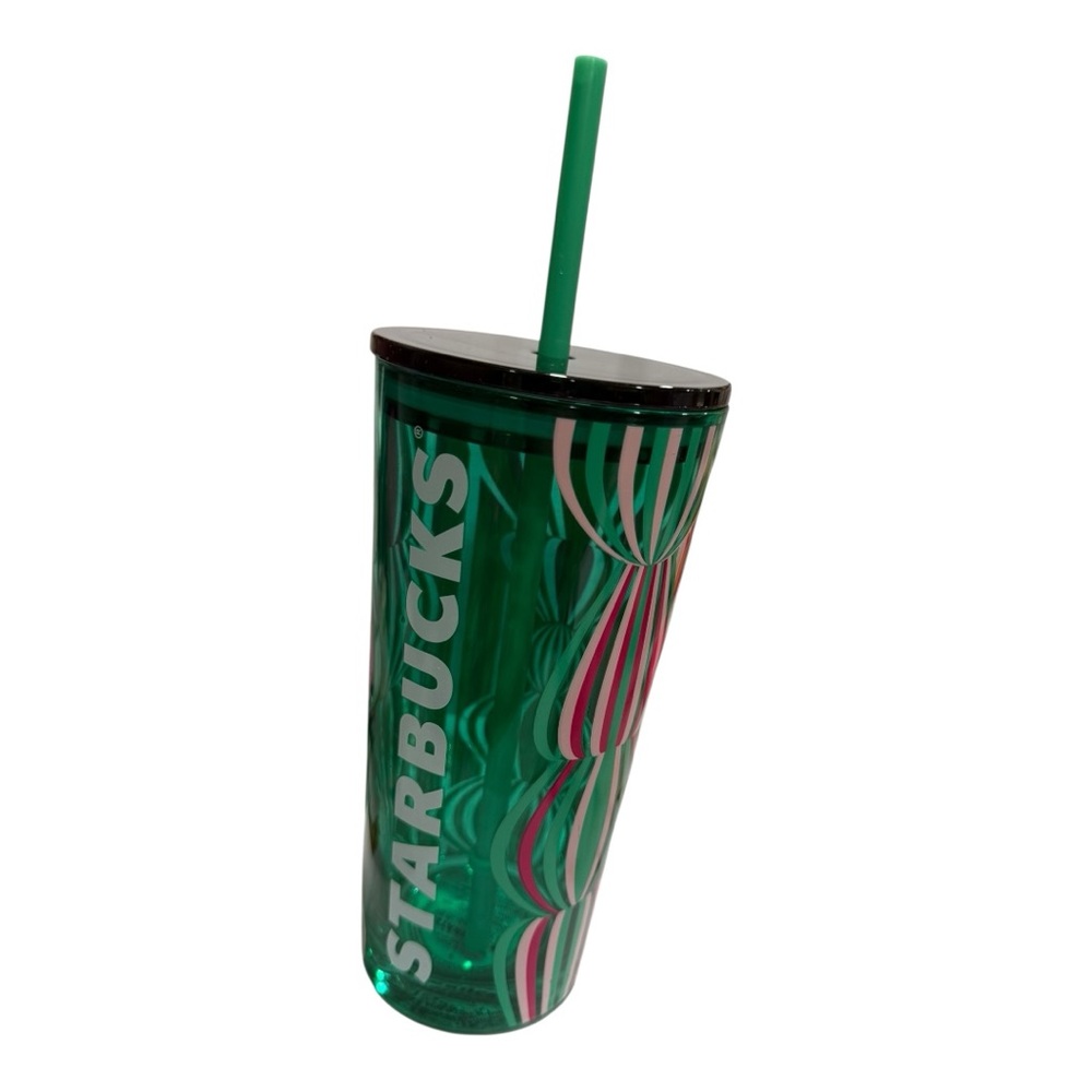 Starbucks Holiday 2024 GLASS Tumbler with Straw 18oz Green & Pink